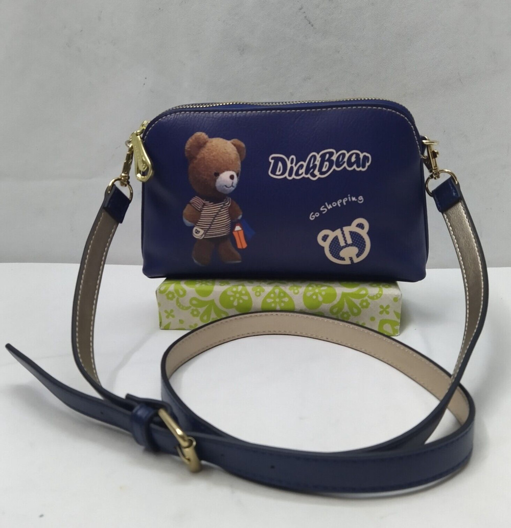 Dick Bear Blue Leather Zipper Closure Crossbody Bag